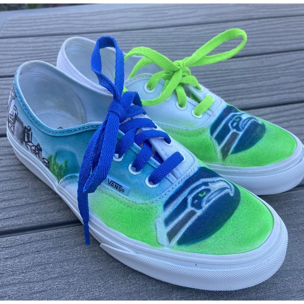 Custom Painted Airbrushed Seattle Seahawks Vans‎ Women's Size 7.5/M6
